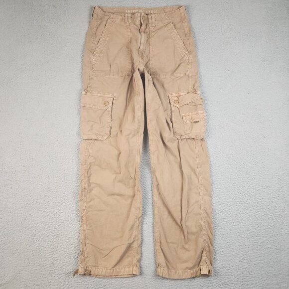 American Eagle Pants Jean Women 6 6L Tan Baggy Jogger Wide Leg Cargo Utility AEO - Picture 1 of 12